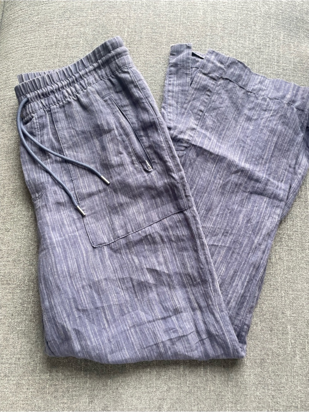 Athleta Cabo Linen Wide Leg Pull On Heathered Blue Pants small - Picture 2 of 5